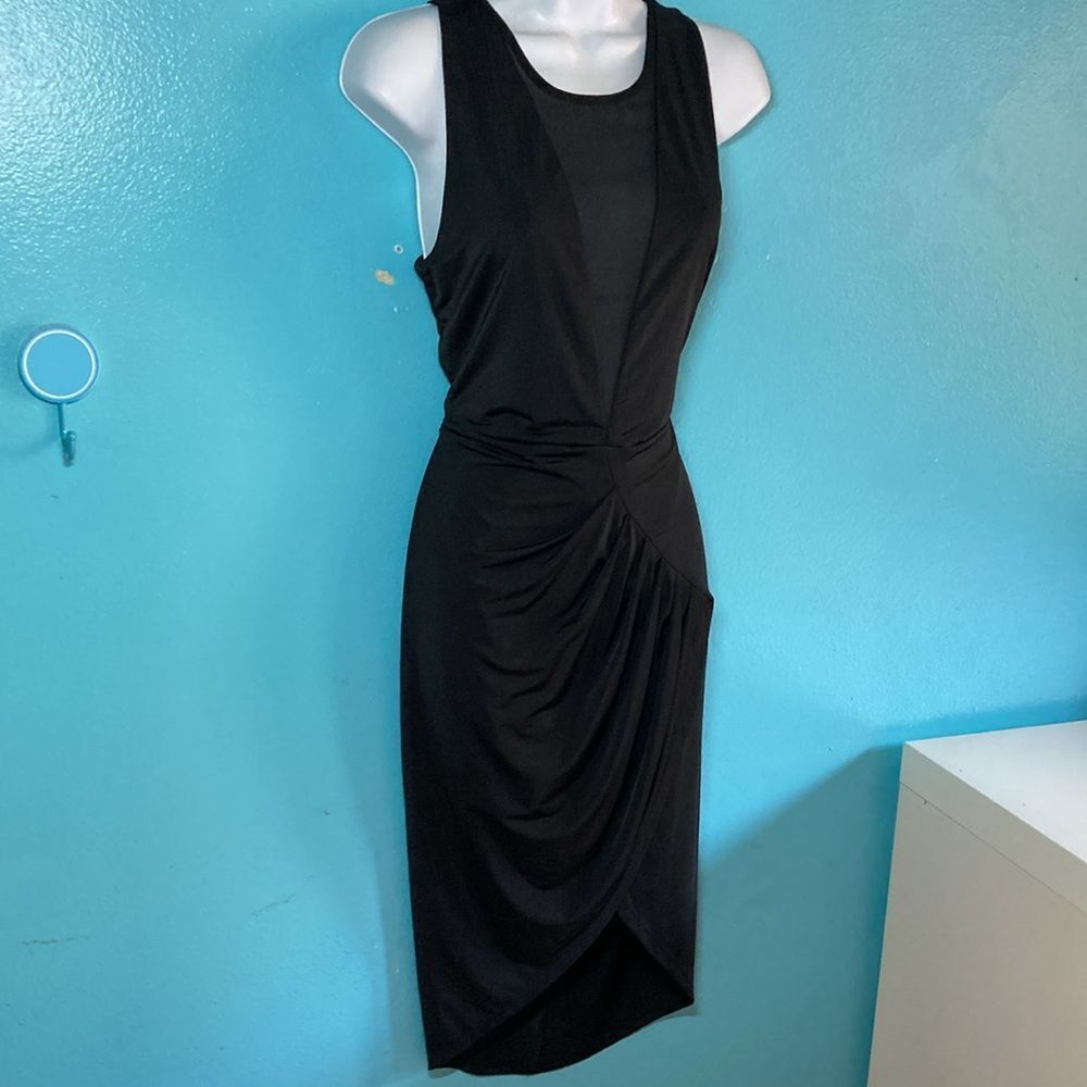 Bless'ed are the Meek Black Mya Dress Size 2 Sheer V-Neck Slim Sheath 33" Bust